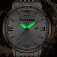 Montres pour femmes en or rose avec logo personnalisé, montre de luxe avec date automatique, étanche, quartz, minimaliste, vintage, lumineuse