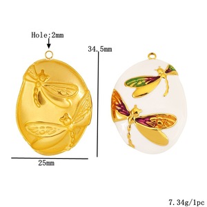 Pendentif ovale en acier inoxydable incrusté de zircon, motif libellule et feuille effet goutte d'huile, accessoire de bijouterie DIY - Product Image 2