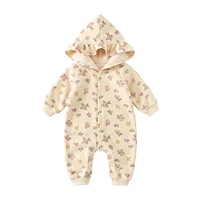 Combinaison à capuche à imprimé floral pour bébé fille, tenue pour nouveau-né, automne-hiver