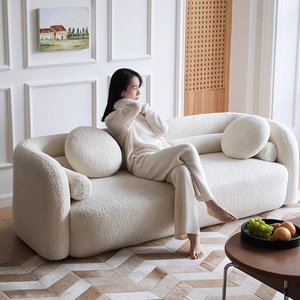 أريكة زايشاين الفرنسية الفاخرة ذات الطراز القديم باللون الكريمي الأبيض من قماش الشيربا لغرفة المعيشة، طقم أريكة ثلاثية المقاعد قابلة للتعديل للفنادق والشقق والفلل - Product Image 2