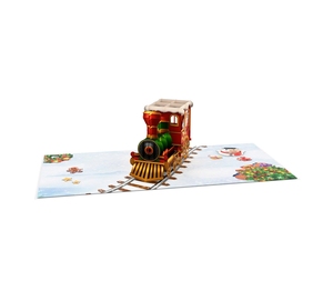3D Pop Up Greeting Card Cute Cartoon Christmas Locomotive Train Kirigami Holiday Cards Wholesale - Product Image 1