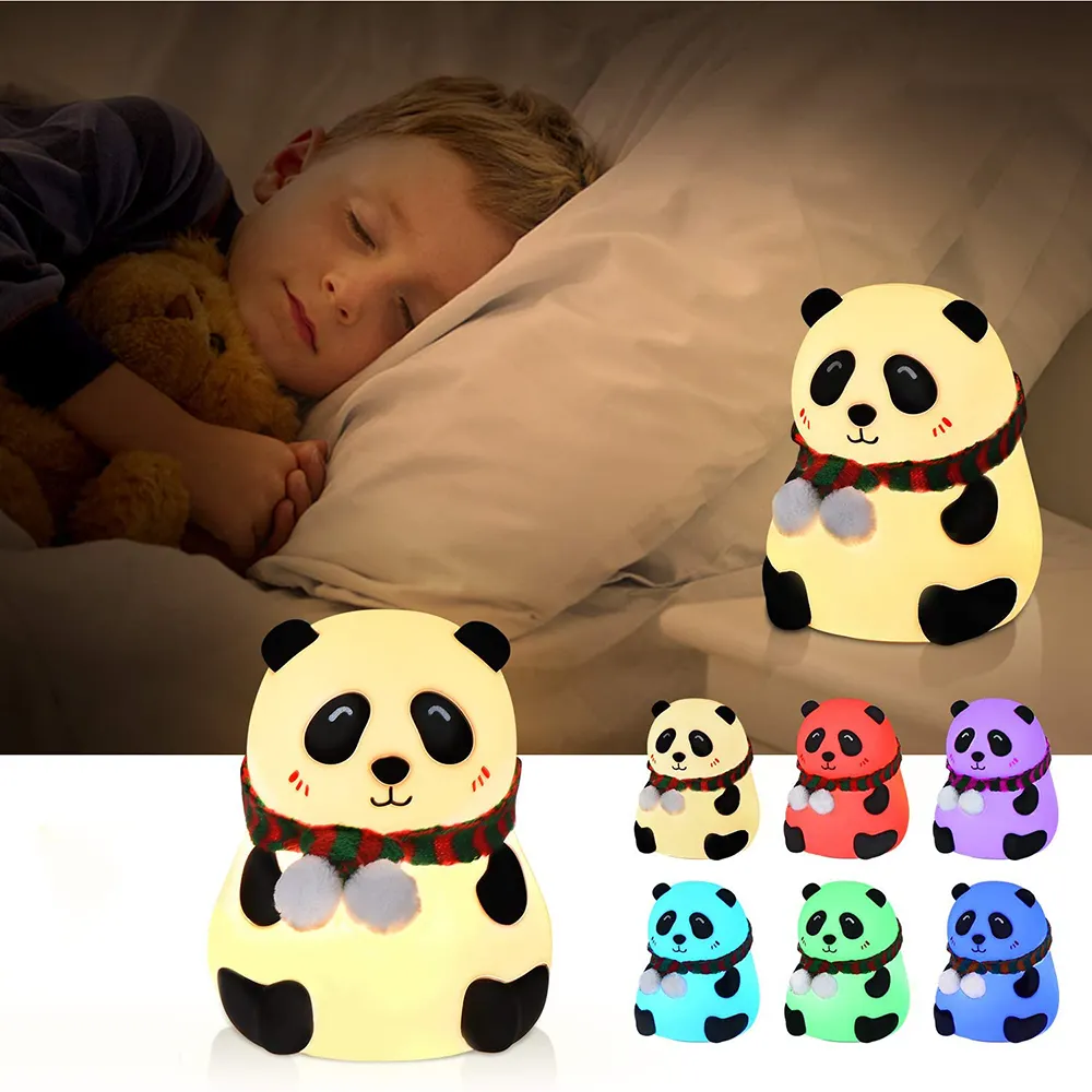 Lampu Malam Bayi Silikon Led 7 Warna Dapat Diisi Ulang Panda Binatang Kamar Anak