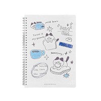 Carnet A5 à spirale pour les devoirs, lignes horizontales, motif chat de dessin animé, minimaliste, créatif, inspiré de l'art.