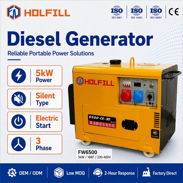 Factory Direct 5kW 186F Portable Silent Diesel Generator 230V 400V Electric Start 3 Phase for Home Factory Backup Power