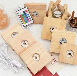 Veilleuse moderne en bois massif carré avec base lumineuse et artisanat en bois, <span class=keywords><strong>pierre</strong></span> de cristal, blanc chaud, LED centrale - Product Image 2