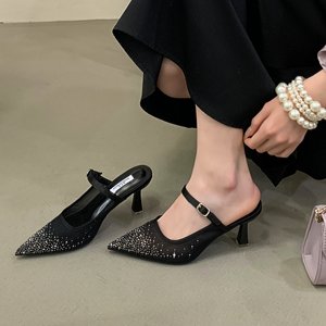 2026 New Arrival Rhinestone Pointed <b>Toe</b> <b>Closed</b>-<b>Toe</b> Slippers for Women - Elegant and Versatile High <b>Heels</b> - Product Image 5