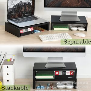 Minimalist <b>Desktop</b> Computer <b>Stand</b> Monitor Bracket Wooden Bamboo Laptop <b>Stand</b> Office Desk Organizer Stackable Separable - Product Image 1