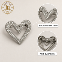 Épingle à lacets Cœur en cristal, boucle de lacet en strass, breloque cœur pour baskets, design ajouré, ton argenté, personnalisable OEM