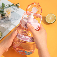 Bouteille d'eau transparente anti-fuite de haute qualité avec paille et poignée en plastique, grande capacité, idéale pour le sport et les activités de plein air