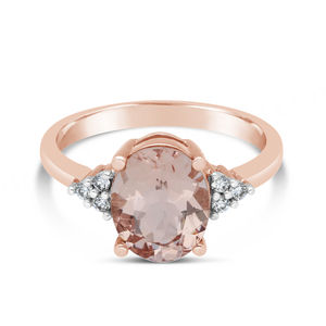 Anillo de Morganita Baguette con Diamantes, Anillo Redondo de Morganita Baguette, Anillo de Cuarzo Morganita Palma - Product Image 6