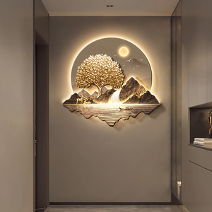 Quadro 3D con Albero della Fortuna Dorato, Decorazione Murale <span class=keywords><strong>per</strong></span> <span class=keywords><strong>Soggiorno</strong></span>, Sfondo Divano, Moderno Dipinto Luminoso di Lusso con LED - Product Image 6
