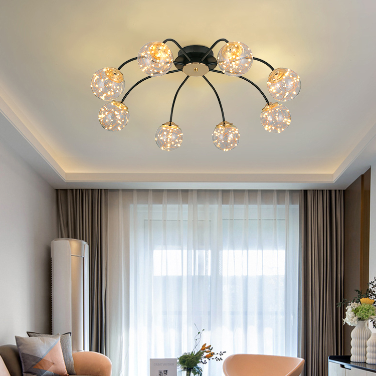 Factory Direct Sale Surface Mounted Remote Control Led Ceiling Lamp Decorative Glass Ball Ceiling Light