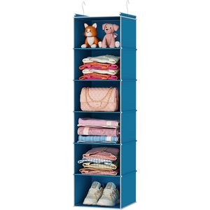 6-<b>Shelf</b> Hanging Closet Organizer 33x15x85cm Foldable Storage <b>Shelves</b> With <b>Hooks</b> For Bedroom Neatening - Product Image 1