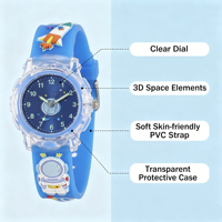 Nouvelle montre à quartz analogique lumineuse à thème astronaute spatial moderne avec bracelet en PVC