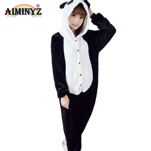 Pigiama in flanella con cappuccio a maniche lunghe da <span class=keywords><strong>donna</strong></span> taglie forti, con stampa animalier cartone animato, bianco e nero, comodo e ampio, per l'autunno - Vendita all'ingrosso - Product Image 2