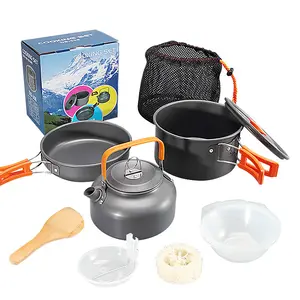 AJOTEQPT Outdoor DS-308 Pot Set Combination Alumina Portable Camping Pans With Mesh Set Bag For Backpacking Hiking Picnic