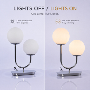 Modern Double Globe Table <b>Lamp</b> Frosted Glass Shade Polished Steel Bedside Desk <b>Lamp</b> OEM ODM Lighting Factory - Product Image 4