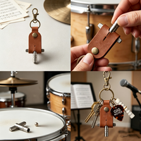 Porte-clés en cuir véritable pour clé de batterie, avec mousqueton, accessoire portable pour batteurs