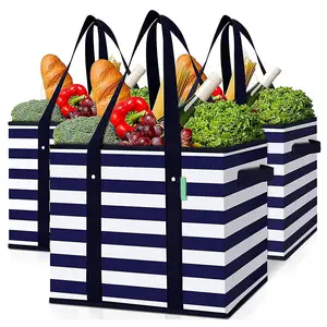 Grand sac d'épicerie non tissé à fond plat laminé, sacs à provisions biodégradables et réutilisables non tissés