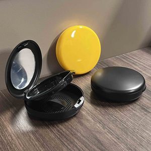 59mm pan Cheap Two Layer <b>Empty</b> Blush matte black air cushion with mirror cosmetic packaging - Product Image 1