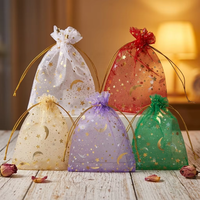 Mini sacs en Organza à cordon, 100 pièces, motif étoile de lune, couleurs mélangées, cadeaux de mariage de noël, pochettes à bijoux