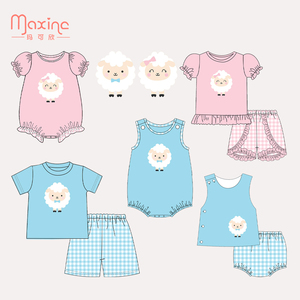 Conjunto de Ropa para Niñas con Bordado de Oveja Encantadora, Top de Manga Corta y Pantalones, Traje de Verano para Niños, Ropa de Moda Infantil, Diseño Personalizado - Product Image 1