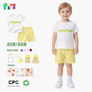 Puresun Set di <span class=keywords><strong>Abbigliamento</strong></span> Estivo per Ragazzi, Casual con <span class=keywords><strong>Motivi</strong></span> Cartoon, 100% Cotone, Stile Personalizzato con Nodo Francese, Completi per Bambini - Product Image 1