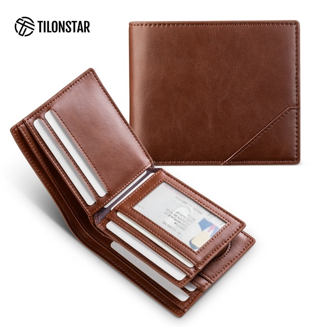 Vintage Brown Imitation Crazy Horse Microfiber Leather Wallet Men RFID Credit Card Holder for Airtag Holder ID Wallet