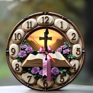 Round Wooden Wall <b>Clock</b> 25Cm Silent Quartz <b>Movement</b> For Home Bedroom Office Decor - Product Image 1