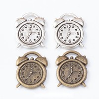 Doppelglocken-Wecker-Anhänger Antik Silber Bronze Zinklegierung Anhänger für Vintage-Zeit-Themen-Armband