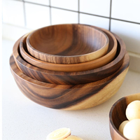 Bol en bois d'acacia personnalisé de haute qualité, écologique, pour fêtes, bol à salade en bois massif, fournisseur d'usine