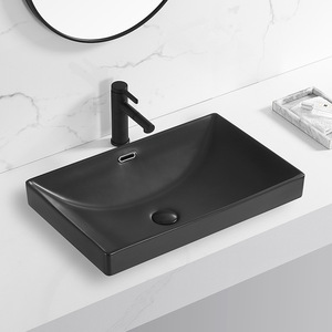 Lavabo de Cerámica para Encimera, de un Solo Orificio, Rectangular, Negro, para Baño, Fácil de Limpiar - Product Image 2