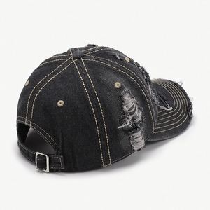 Gorra de Béisbol Unisex Azul Vaquero Desgastada para Exteriores, Diseño de 6 Paneles, Patrón de Letras Inglesas, Transpirable, Bordado Común - Product Image 4