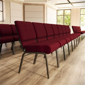 Silla apilable interconectable <span class=keywords><strong>de</strong></span> 21'' <span class=keywords><strong>de</strong></span> ancho para iglesia, en tela burdeos con estructura dorada, ideal para eventos, venta al por mayor a precio económico. - Product Image 1