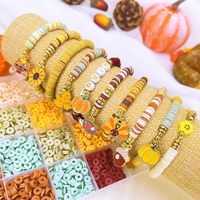 Kit de perles circulaires en polymère souple, motifs citrouille et feuille d'érable, pour la confection artisanale de bijoux, accessoires de perlage, modèle -031, collection Automne Thanksgiving
