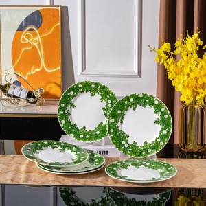 Juego de platos de cerámica con diseño floral de hojas verdes, vajilla de porcelana elegante inspirada en la naturaleza para el hogar, bodas, cenas, ensaladas - Product Image 5