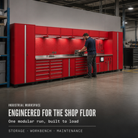 Armoire de rangement robuste sur mesure pour garage, établi en acier avec panneau perforé et tiroirs pour projets d'atelier