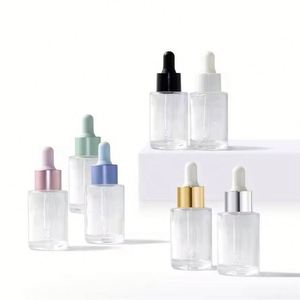 Botella de Vidrio Transparente Esmerilado de 20 ml con Gotero para Suero, Modelo 406 con Collar de Plástico, para Envasado de Cosméticos y Sueros para el Cuidado de la Piel - Product Image 1