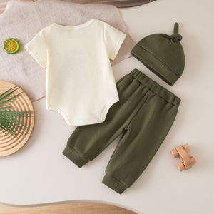 Nouvel ensemble de vêtements pour bébé unisexe en coton respirant à manches courtes, veste, chapeau et pantalon, pour l'été - Product Image 2
