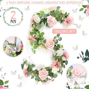 Guirlandes de fleurs artificielles « Écoutez le printemps » 100-200 cm, roses en mousse, roses en soie, fausses pivoines pour la décoration de la maison et de mariage - Product Image 5