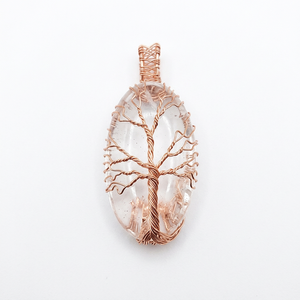 Pendentif artisanal en cristal naturel multi-pierres, fil de cuivre, style arbre de vie, fleur, pierre semi-précieuse, 30-35mm, 20g, artisanat - Product Image 1
