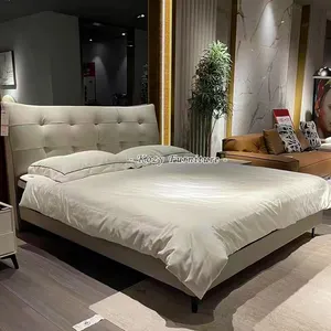 आधुनिक साधारण चमड़े का बिस्तर हाई-एंड वायुमंडलीय इतालवी ब्लैक वफ़ल मास्टर बेडरूम फ्रेंच रेट्रो वेडिंग बेड