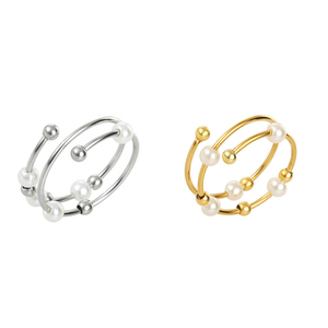 Stainless Steel Spinning Fidget Pearl <strong>Ring</strong> Frosted Gold-Plated <strong>Spin</strong> Ball Spinner Open Adjustable Anxiety Zircon Trendy - Product Image 1