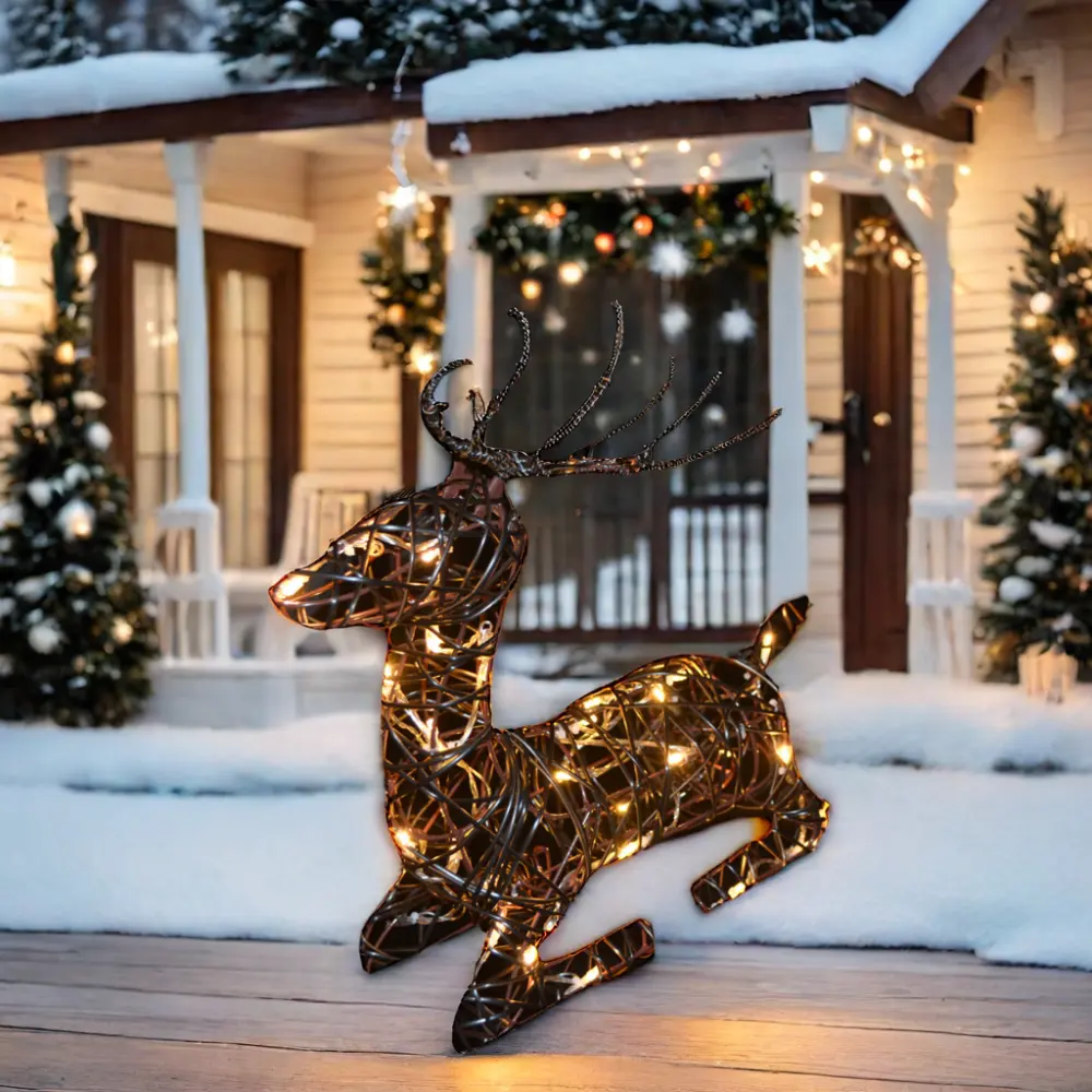 गर्म सफेद एलईडी क्रिसमस रोशन हिरण, हॉलिडे पार्टियों के लिए आउटडोर सजावट, क्रिसमस उत्सव के लिए परिवर्तनीय रोशन हिरण