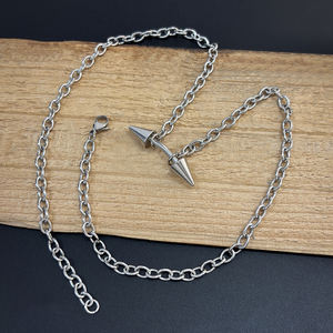 VAF <span class=keywords><strong>Collier</strong></span> à rivets <span class=keywords><strong>double</strong></span> tête 55cm <span class=keywords><strong>Collier</strong></span> à chaîne croisée en acier inoxydable <span class=keywords><strong>Collier</strong></span> à rivets doubles Doppelendige Nietenkette - Product Image 3