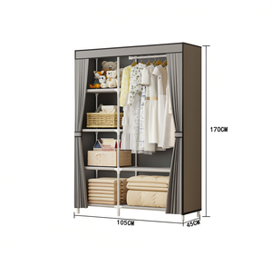 Portable <b>Wardrobe</b> 105x45x170cm Multifunctional Clothing <b>Storage</b> Bedroom Organizer Non Woven Fabric Steel Frame Minimalist Design - Product Image 1