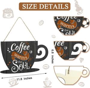 <b>Rustic</b> Farmhouse <b>Wooden</b> Wall Hanging Sign Eco-Friendly Cup Plaque for Coffee Shop Store Window & Restaurant Decoration - Product Image 3