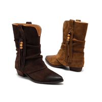 Bottines à plateforme pour femmes, style bohème vintage, franges, style western, 5 cm, en peau de mouton, automne/hiver, mode décontractée