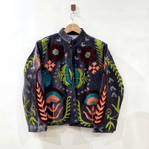 Wholesale <b>Women</b> Grey <b>Velvet</b> Jacket Hand Embroidered Vintage Ethnic Boho Open Front <b>Coat</b> Short Casual Winter Outerwear - Product Image 1