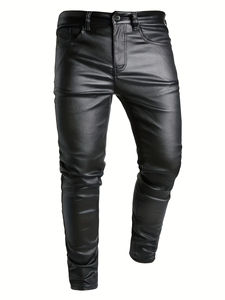Wholesale High Quality <strong>Men</strong> Business Casual High Waist Straight Leg <strong>Faux</strong> <strong>Leather</strong> Biker Motorcycle Pants PU <strong>Leather</strong> <strong>Trousers</strong> - Product Image 5